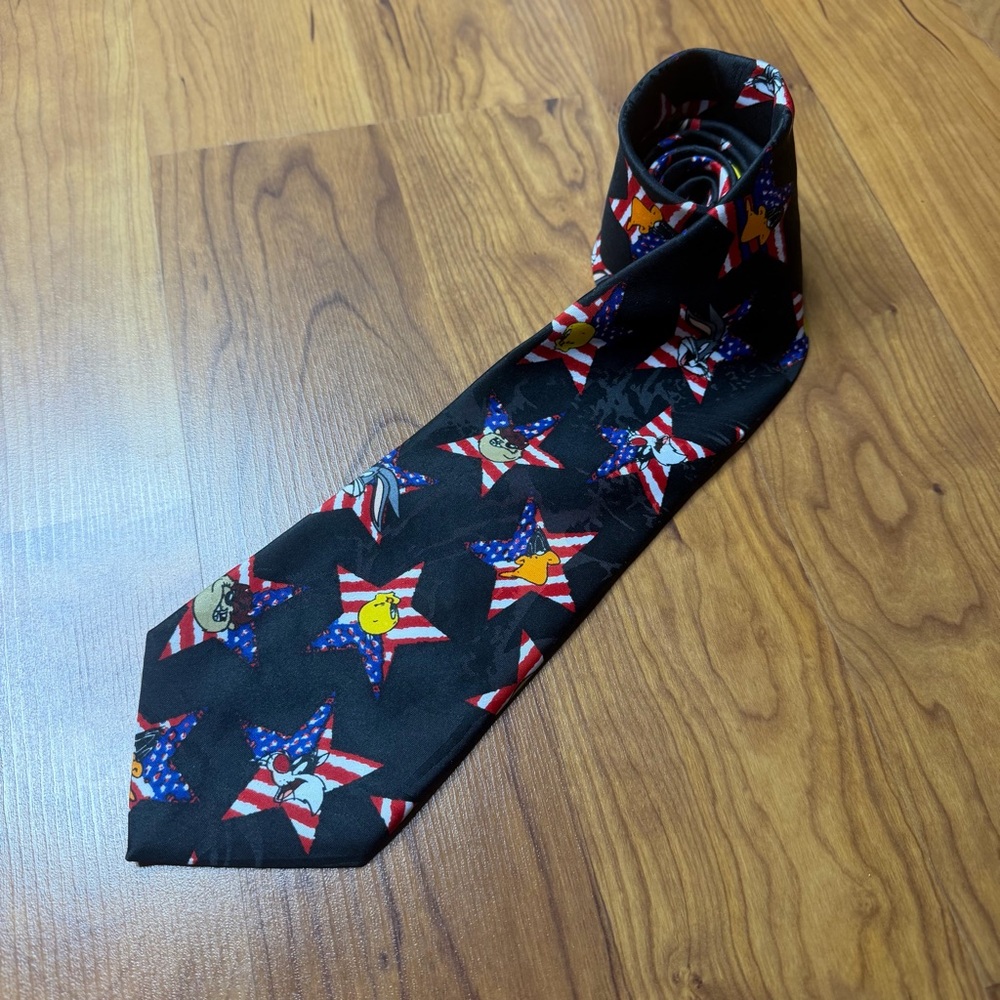Looney Tunes Mania Men's Tie American Flag Stars 1995 90s Patriotic Warner‎ Bros